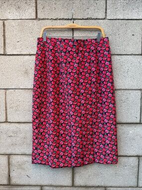 Vintage Floral Pencil A Line Skirt - Pink Rose Print